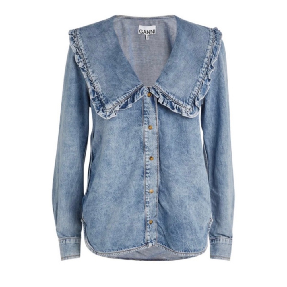 Ganni Ruffled Lightweight Denim Shirt Saks Fifth Avenue